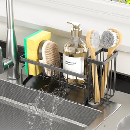 MODRACKLY Sponge Holder & Sink Caddy Organizer - Rustproof Kitchen Sink Organizer with Soap Dispenser, High Brush Holder - Countertop Storage for Sponges, Scrubbers (Space Grey)