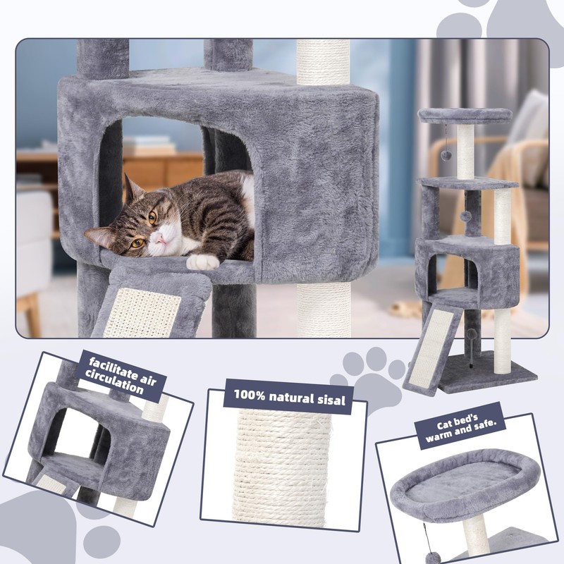 HUITREE 45in Cat Tree Tower with Big Condo for Indoor