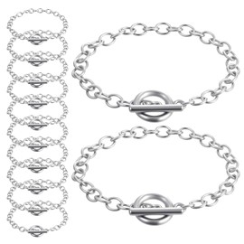12 PCS Chains Bracelets for Jewelry Making, Silver Stainless Steel Charm Bracelet Chains Link Chain Bracelets with OT Toggle Clasp DIY Jewelry Making Chain for Women Men DIY Crafts Supplies Gifts