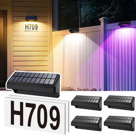 AUDERWIN Solar Fence Lights Outdoor, House Numbers Solar Address Sign Wall Lights Waterproof For Outside, 12 RGB Lighting Modes for Fence, Backyard, Deck, House Address Sign, Mailbox-4 Pack