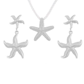 Vintage Starfish Stud Earrings Summer Geometric Starfish Choker Necklace Beach Jewelry for Women-N Silver