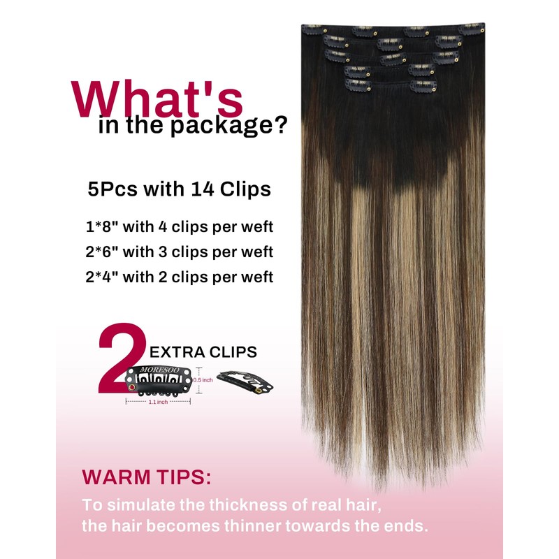 Clip in Hair Extensions Black Brown Ombre Low Bulk 16