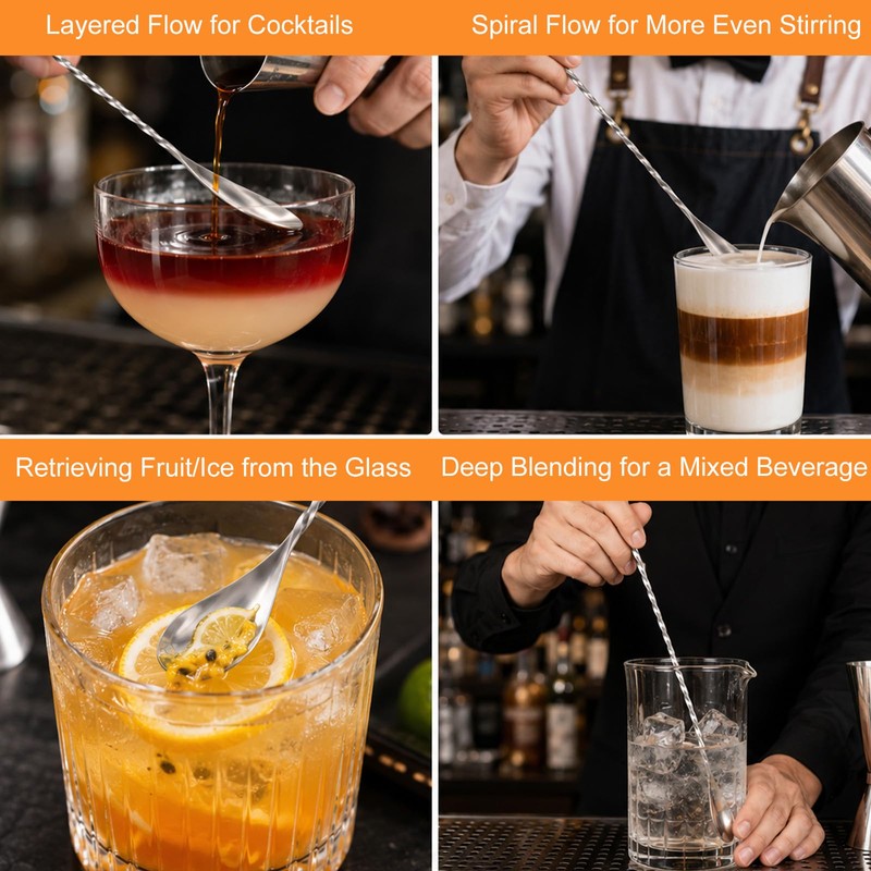12pcs 12 Inch Bar Spoon, Muddler, Stainless Steel Cocktail Mixing