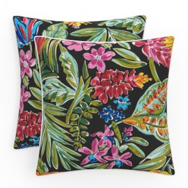 Pillow Perfect Tropic Floral Throw Pillow, Accent - 16.5" x 16.5", Paradise Island Black 2 Count