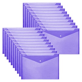 Muka 20 PCS Plastic Transparent Envelope File Folders, Document Bag with Snap Button, A4/Letter Size for Office-Purple