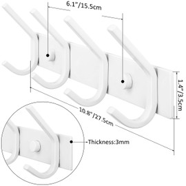 WEBI Coat Rack Wall Mounted,Coat Hooks Wall Mount,Coat Hanger Wall Hook Rack,4 Hooks for Hanging Coats,Hats,Jacket,Clothes,White,2 Packs