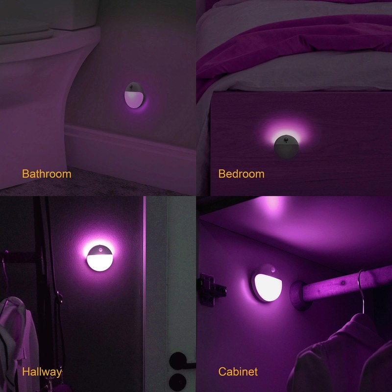 YUNLEX 2 Pack Purple Battery Night Light, Motion Activated Night