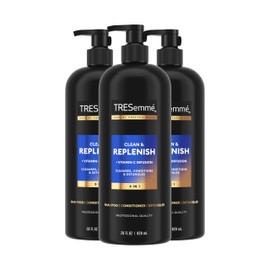 TRESemmé 3-in-1 Shampoo, Conditioner, & Detangler Clean & Replenish Pack of 3 to Cleanse, Condition, & Detangle, with Pro Vitamin C & Green Tea, 28 oz