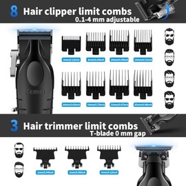KEMEI Professional Hair Clippers for Men, Cordless Barber Clipper Beard Trimmer Foil Shaver Nose Eyebrow Ear Trimmer Set, USB Charging Complete Electric Hair Cutting Kit with 11 Guide Combs