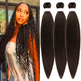 Dark Brown Pre-stretched Braiding Hair hypoallergenic ez braid Color 4 pre stretched braiding hair Extensions for Knotless Box Braids 3 Packs