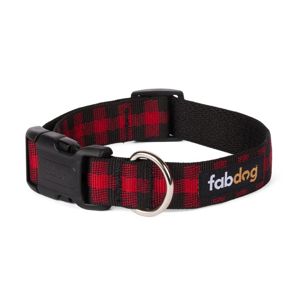 fabdog Buffalo Check Dog Collar Red (Medium)