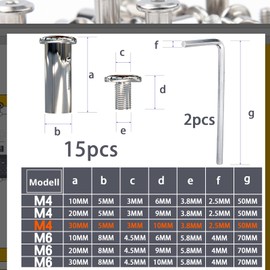 Pack of 30 Connection Screws M4 x 30 (15 x Sleeve Nuts, 15 x Furniture Connectors) Stainless Steel A2 V2A Cabinet Connector Furniture Screws Sleeve Screws with Hexagon Socket, Hex Key Used for