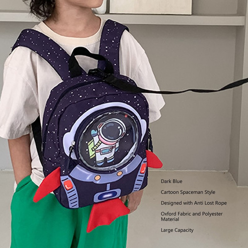 Kids Backpack Cartoon Spaceman Style Anti Lost Rope Large Capacity