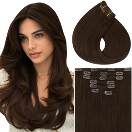 Vivien Real Hair Extensions Clip-In Brown Hair Extensions Invisible Clip-In Extensions Real Hair Medium Brown Hair 120 g 7 Pieces 35 cm