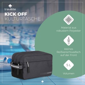 travelite Hand luggage cosmetic bag, luggage series Kick Off: Practical toiletry bag for holidays and sports, 26 cm, 5 litres, toiletry bag (26 cm/5 litres), 006920, D'anthracite, 5 Liter