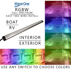 Wave One Marine Spectrum RGBW Rigid Light | Internal Driver LED Waterproof Boat Accent Courtesy Light 12V Volt RV | Multi Color Two Wire Switch Control | Gunnel Deck Pontoon Strip | IP67 (10")