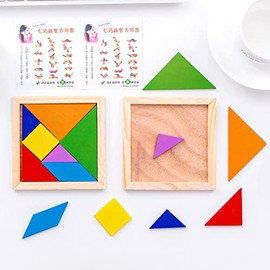 Rompecabezas Tangram para niños  7 Piezas Madera Tangram Puzzles Juego Juguetes,Juego Rompecabezas Formas Tangram para niños 3 a 9 años               
