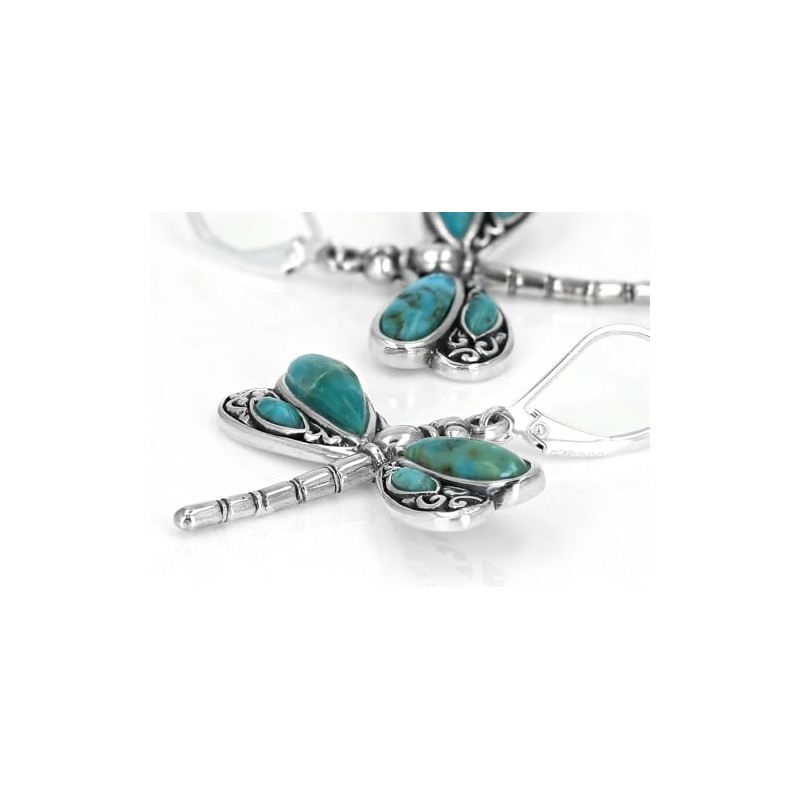 Turquoise Rhodium Over Silver Dragonfly Earrings