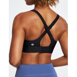 Ewedoos High Impact Sports Bras for Women High Support Zip Front Large Bust Workout Sports Bras with Adjustable Straps Black