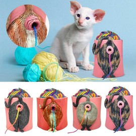 Cat Yarn Bowl Artwork Yarn Holder Dispenser with Hole, Knitting Basket for Desktop Bedroom C
