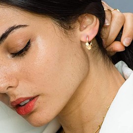 WEARON Gold Huggie Hoop Earrings for Women 14k Gold Plated Disc Rattle Drop Dangle Earrings Hypoallergenic Jewelry Gifts