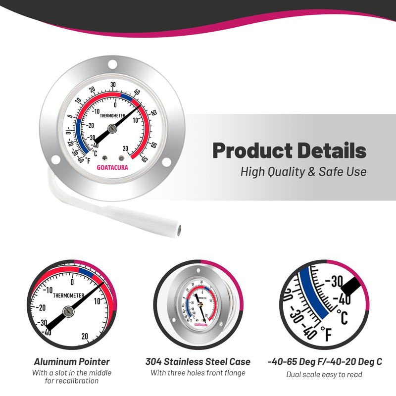 GOATACURA Vapor Capillary Refrigeration Thermometer, Stainless Steel Flanged Panel Mount,