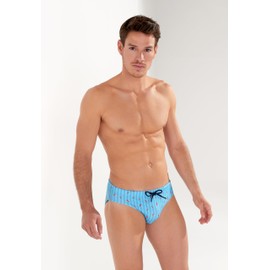 HOM Men's Slip de Bain Espelette Swim Briefs, Turquoise Print, M
