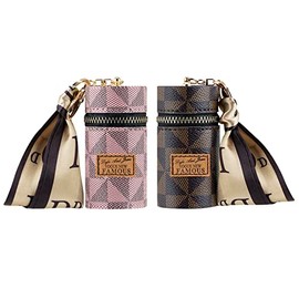 Adorila - Paquete de 2 organizadores de lápiz labial, bolsa de piel con llavero, mini estuche portátil para lápiz labial para cartera (café, rosa)