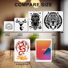 MAYJOYDIY A4 Size Flying Dragon Painting Stencil Evil Dragon Sword Stencil 29.7 × 21 cm with Brush Gemstone Animal Reusable Template for Wooden Window DIY Craft Photo Album