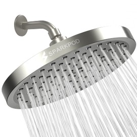 SparkPod Shower Head - High Pressure Rain - Premium Quality Luxury Design - 1-Min Install - Easy Clean Adjustable Replacement for Your Bathroom Shower Heads (Elegant Brushed Nickel, 8 Inch Round)