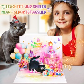 FITMITE FITMITE Geburtstagskarten, Niedliche Katzenmusik & Lichter & auspustbare Kerze, Lustige Pop up Geburtstagskarte, Geburtstagsgeschenke für Frauen, Männer, Katzenliebhaber, Mama oder Papa