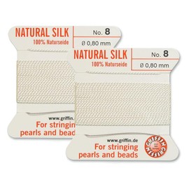 2 Pcs Griffin Natural Silk Beading Cord Thread and Needle Size 8 White Color