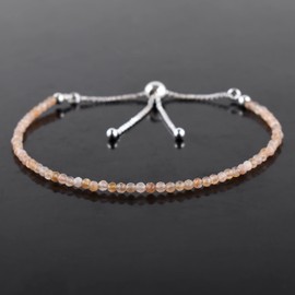 Natural Golden Moonstone Gemstone Beads Bolo Bracelet, Adjustable Slider Box Chain, Energy Stones, Chakra Healing Crystals, Silver Plated, June Birthstone, Gemstones Women Jewelry, Anniversary Gift