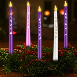 RGQSUN - 5 velas de Adviento de Navidad, velas cónicas sin llama, velas LED de plástico que funcionan con pilas, velas sin llama para Navidad
