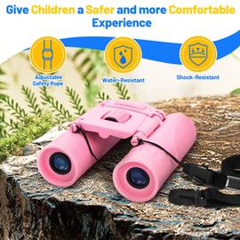 Ryaco Binoculars for Children, 8 x 21 Strong Magnification, Small Shockproof, HD Field Engraver for Little Boys and Girls 4 5 6 7 8 Years Easter Gift Bird Watching Sightseeing Camping Pink