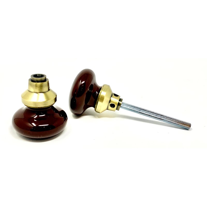 B08T9WFRX6 Brown Porcelain Door Knobs Vintage Reproduction- Antique Brass Base