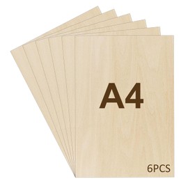 WISYOK 6 x Plywood Plates, 2 mm, A4 Plywood, Wooden Panels for DIY Woodwork, Laser Processing, Pyrography, Model Building, Gifts, Decoration, Painting - 300 x 210 x 2 mm