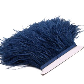 YEQIN 2 Yards Natural & Soft Ostrich Feathers Fringe Trims Ribbon - Used for Dress, Sewing Decoration, Craft Clothing, Boots, Wedding Decoration, DIY, Etc (Navy Blue)