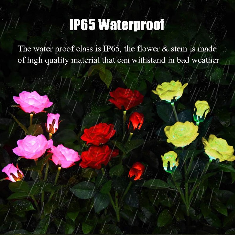 Outdoor Solar Garden Stake Lights, Outdoor Decorative Rose Flowers Lights