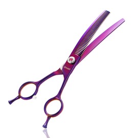 LYNHUAND 7" Professional Curved Thinning Scissors for Dog Grooming Sharp Blades Blending Shears Dog Grooming Scissors Japan 440C Stainless Steel Smooth Motion & Fine Cutting(Multicolored)