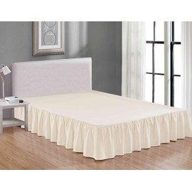 Sheets & Beyond Wrap Around Solid Microfiber Luxury Hotel Quality Fabric Bedroom Gathered Ruffled Bedding Bed Skirt 14 Inch Drop (Queen, Beige)