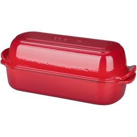 EDGING CASTING Enameled Cast Iron Loaf Pan with Lid, Dutch Oven for Homemade Bread Baking, 12.5x5.5 inch, 5Qt, Red