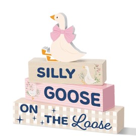 Cinnvoice 4 Pcs Silly Goose on the Loose Birthday Party Decoration One Silly Goose Wooden Pink Bow Table Centerpiece Cute Baby Shower Tiered Tray for Baby Girl 1st Birthday Party, 5.9/4.9/3.9 Inch