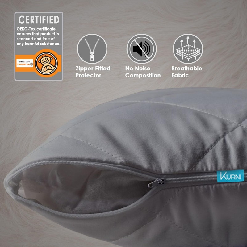 Pillow Protectors 4 Pack Cover Grey, Anti Allergy Zipped Pillows