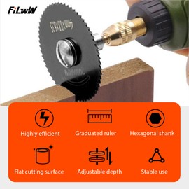 FiLwW Drill Saw Blades for Dremel Rotary Tool 6Pcs Black Manganese Steel Saw Disc Wheel Cutting Blades with 1/8" Round Shank and 1/4" Round Shank for Wood Plastic Aluminum Cutting