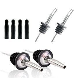 8PC Liquor Pour Spouts,Olive Oil Pourer Spout Stainless Steel Bottle Spout and Liquor Pourers Dust Caps Covers