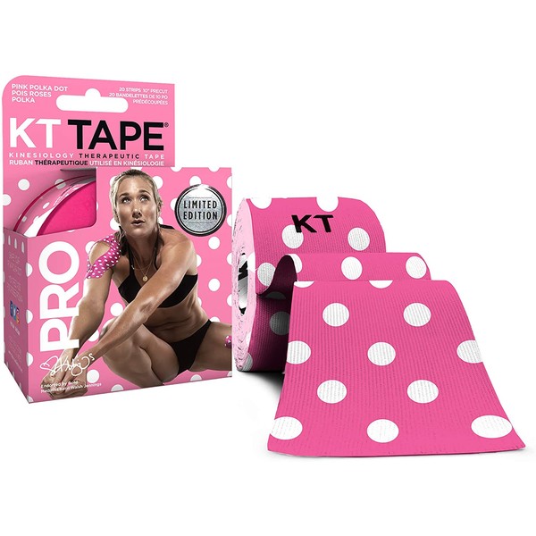 KT Tape Pro Kinesiology Therapeutic Sports Tape, 20 Precut 10 inch Strips, Latex Free, Water Resistance, Pro & Olympic Choice, Pink Polka Dots