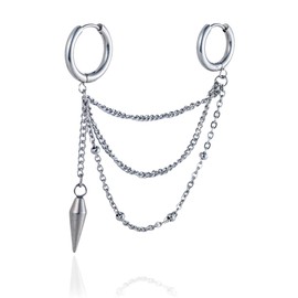 Puente Chain Earrings, Stainless Steel Earrings, Men's Earrings, Hoop Earrings, Ring Earrings, Long Earrings, Silver Earrings, Chain, Double Chain, Silver, Silver, Stick Bar, Ring, Thick, Large,