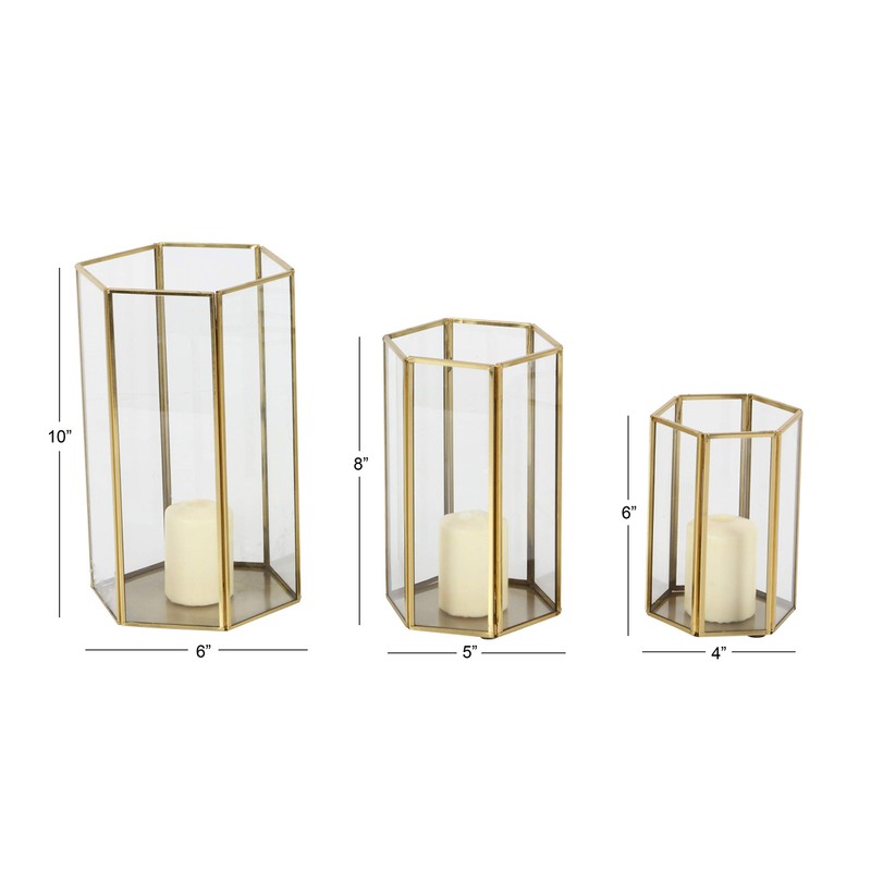 CosmoLiving by Cosmopolitan Glass Decorative Candle Lantern with Metal Plate,