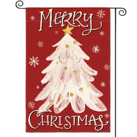 AVOIN colorlife Merry Christmas Garden Flag 12x18 Inch Double Sided Outside, Winter Holiday Christmas Tree Yard Outdoor Flag